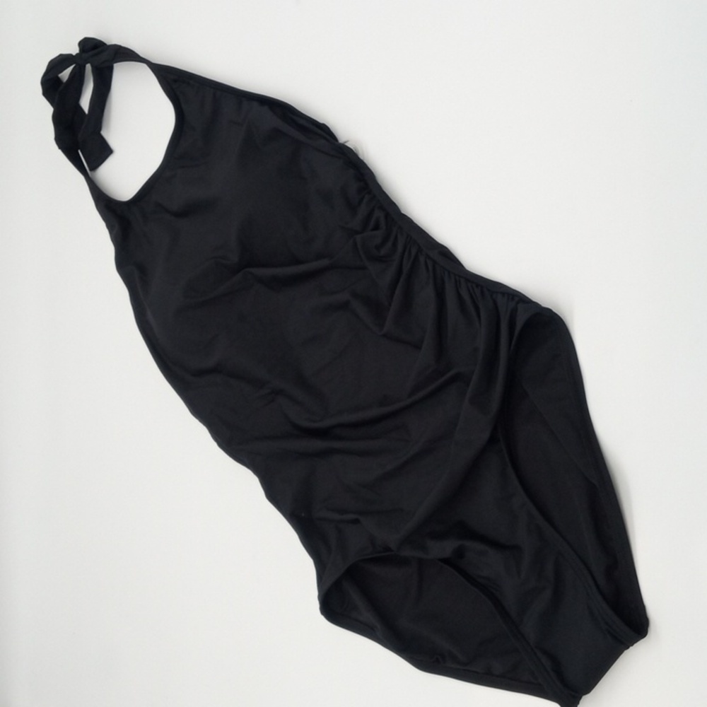 Calvin Klein Shirred High-Neck Halter One-Piece Swimsuit Black 8